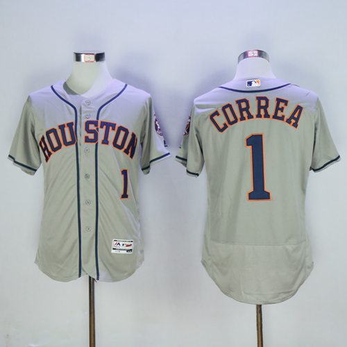 Astros #1 Carlos Correa Grey Flexbase Authentic Collection Stitched MLB Jersey - Click Image to Close